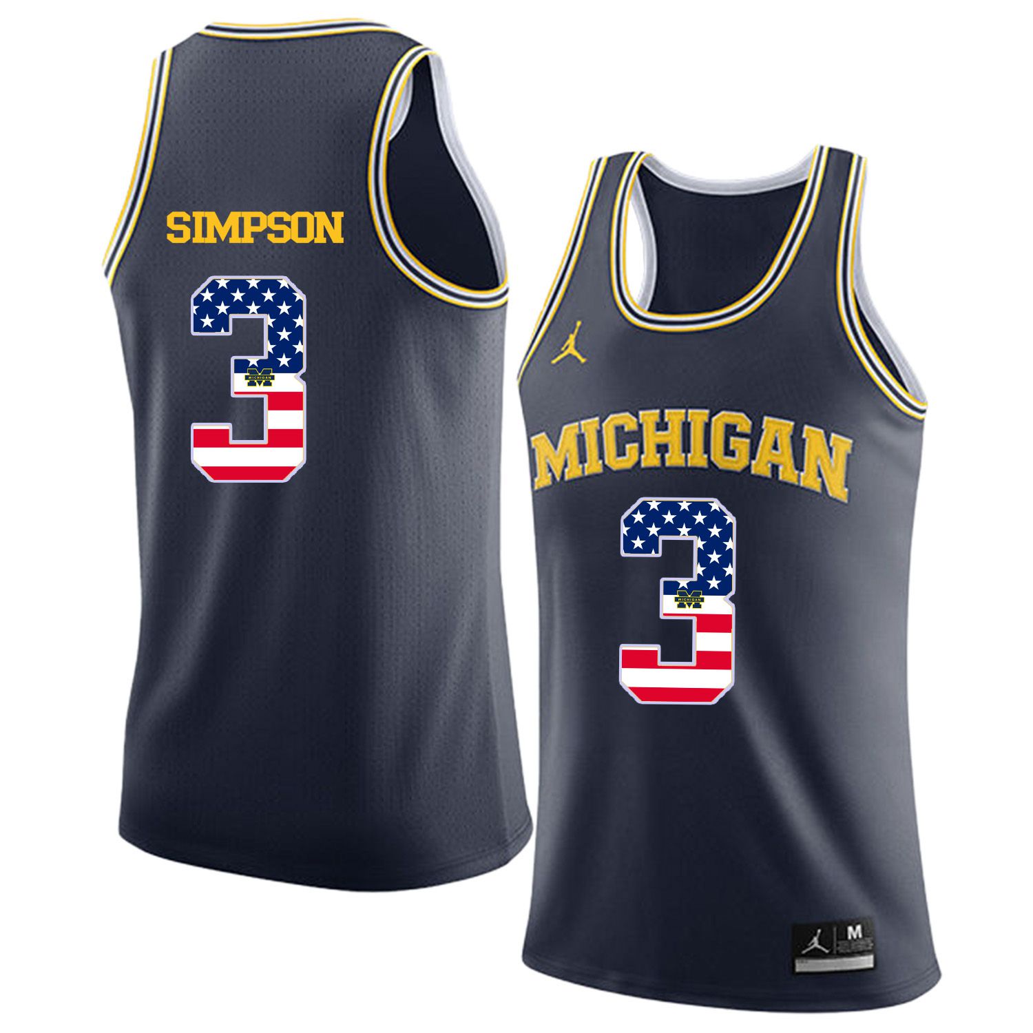 Men Jordan University of Michigan Basketball Navy #3 Simpson Flag Customized NCAA Jerseys->customized ncaa jersey->Custom Jersey